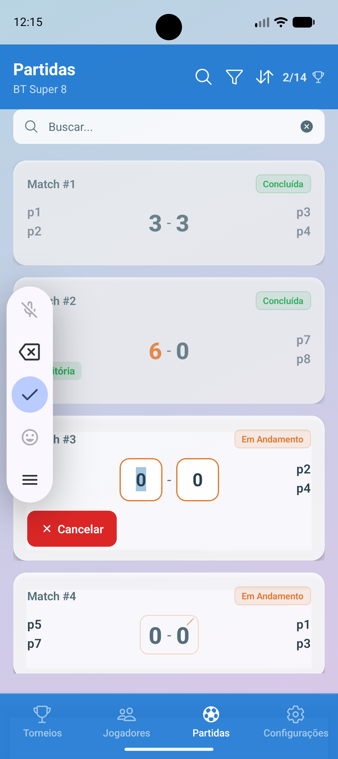 Beach Tennis Super 8 setup screen